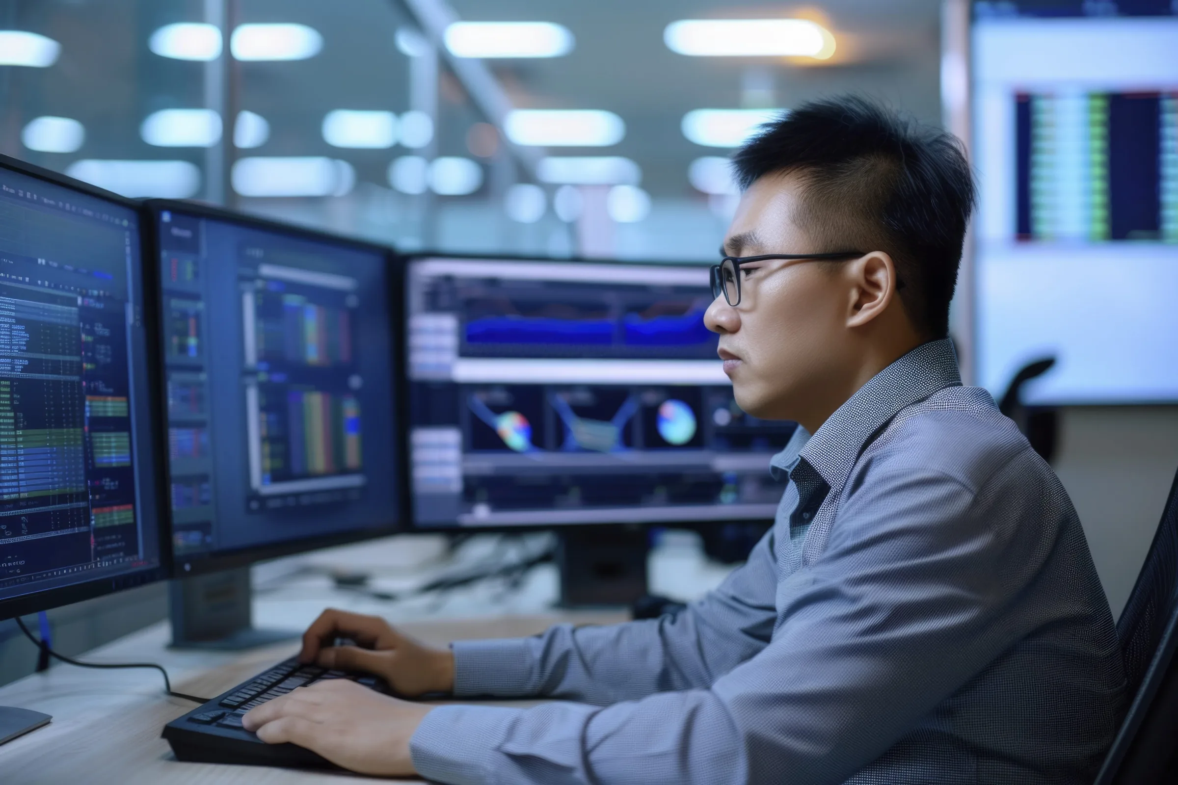 A TMES engineer monitoring systems in the operations room